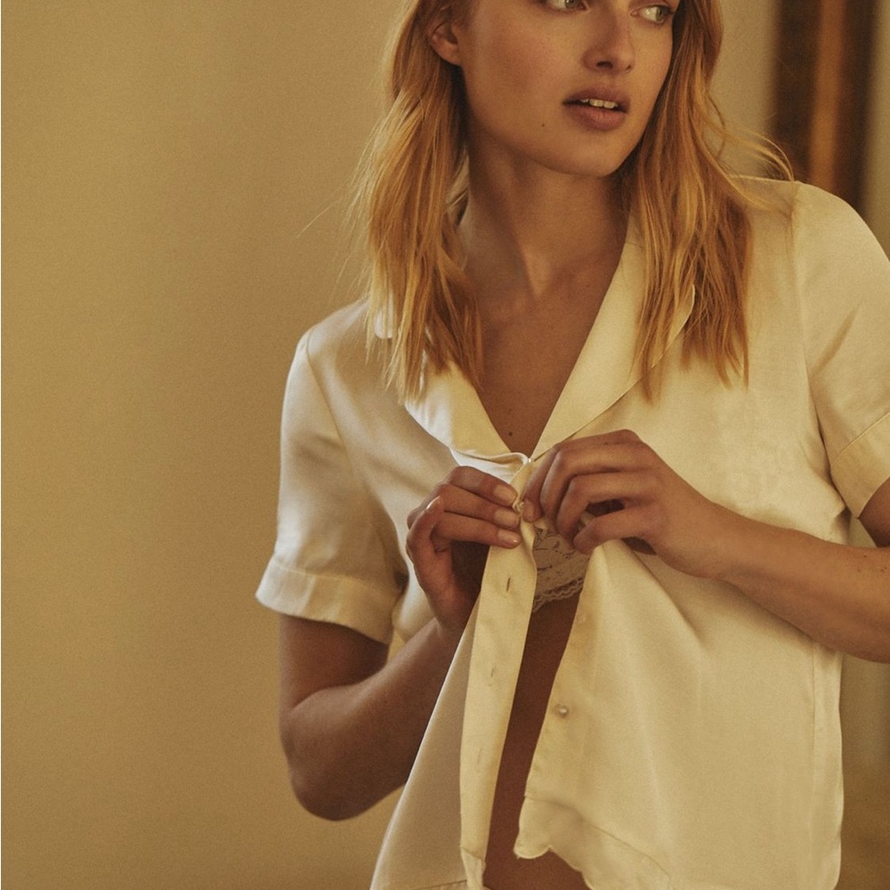 BHLDN Juniper Scalloped Short Pajama Set (top and bottom) - size S